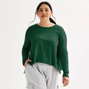 SO Plus Size Cropped Relaxed Athletic long sleeve Tee Green 1x NEW